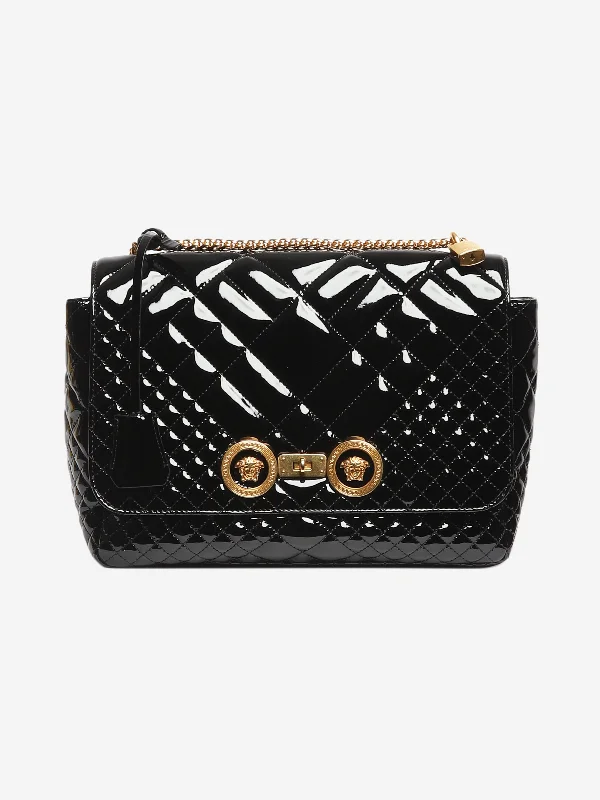 Black patent quilted shoulder bag