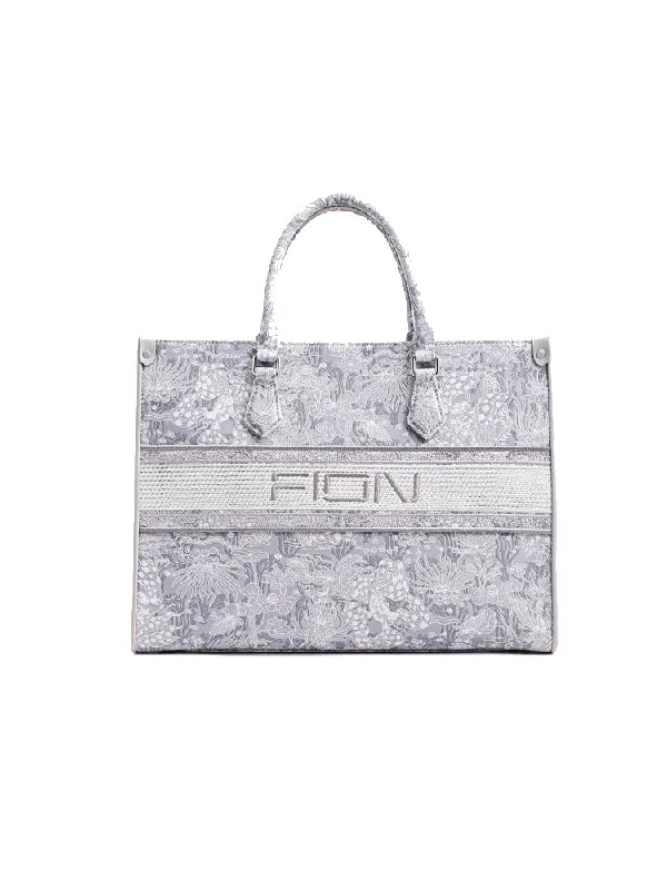 Moonlight Jacquard with Leather Large Tote bag