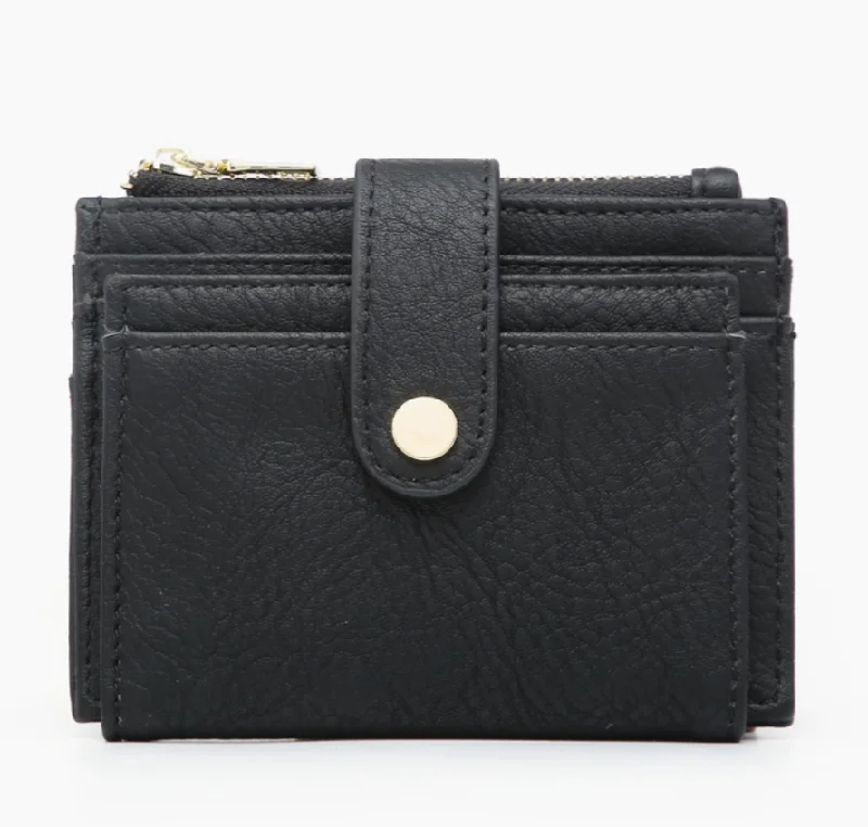 Jen and Co Black Sam Mini Snap Card Wallet