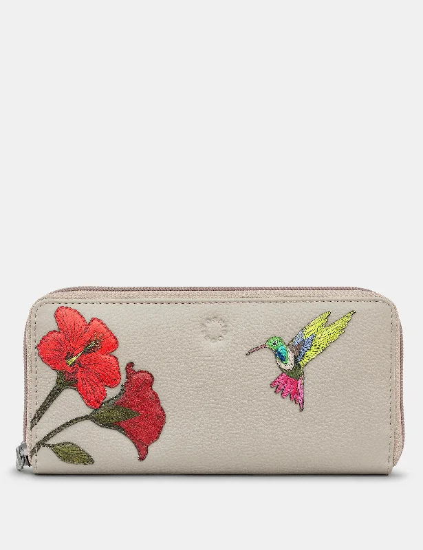 Petal And Feather Leather Zip Round Purse