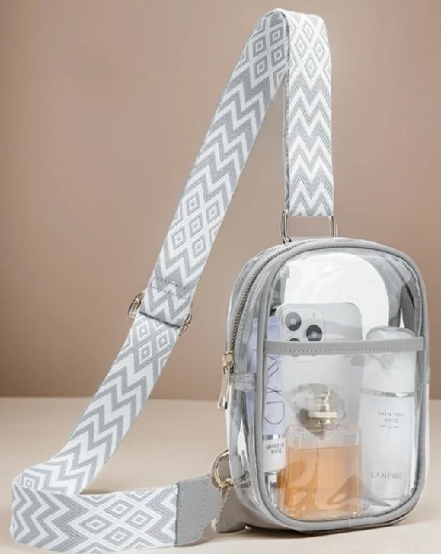 CLEAR SLING BAG WITH GUITAR STRAP PURSE - GREY