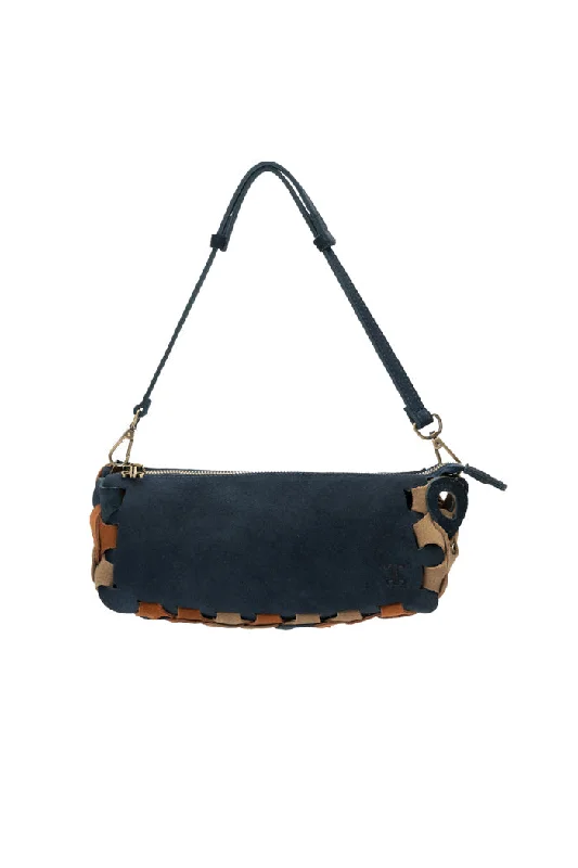 The Chain Interlocking Leather Shoulder Bag Blue and Brown