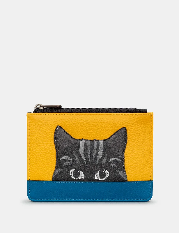 Cat Colour Block Leather Zip Top Purse