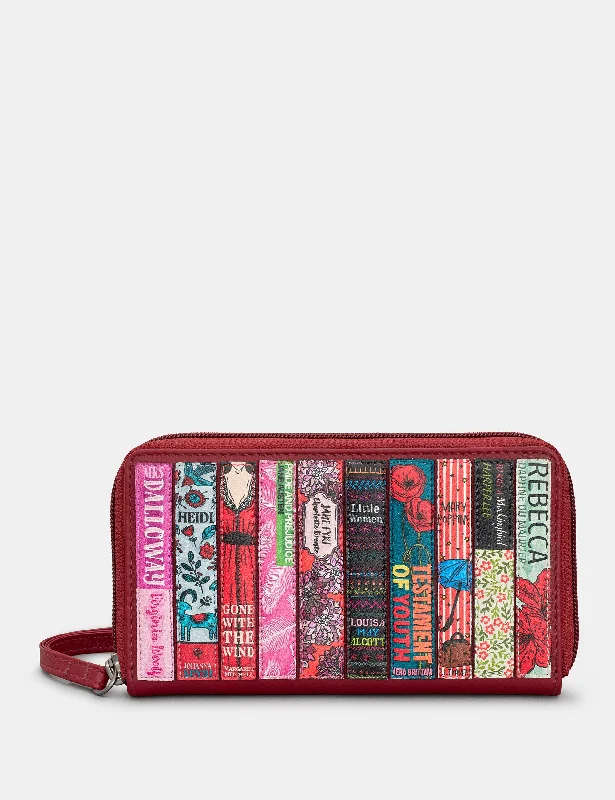 Bookworm Cherry Red Leather Purse With Wrist Strap