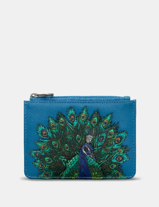 Peacock Plume Petrol Blue Leather Zip Top Purse