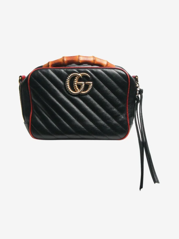 Black GG Marmont shoulder bag with bamboo handle