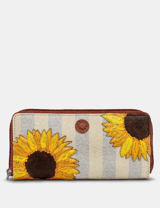 Sunflower Bloom Leather And Canvas Zip Round Purse