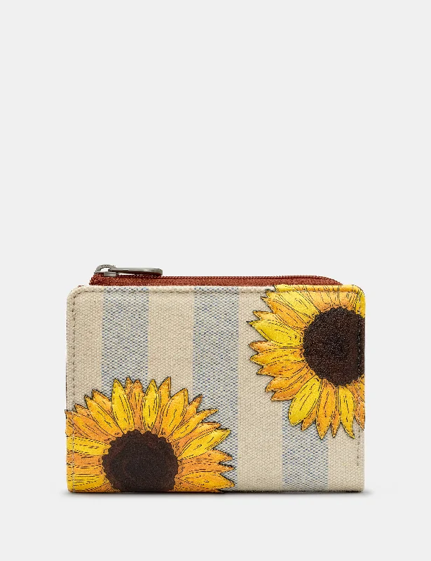 Sunflower Bloom Leather And Canvas Flap Over Purse