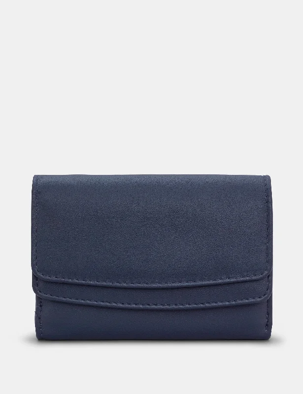 Navy Leather Double Flap Over Purse