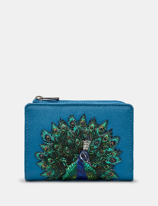 Peacock Plume Petrol Blue Leather Flap Over Purse